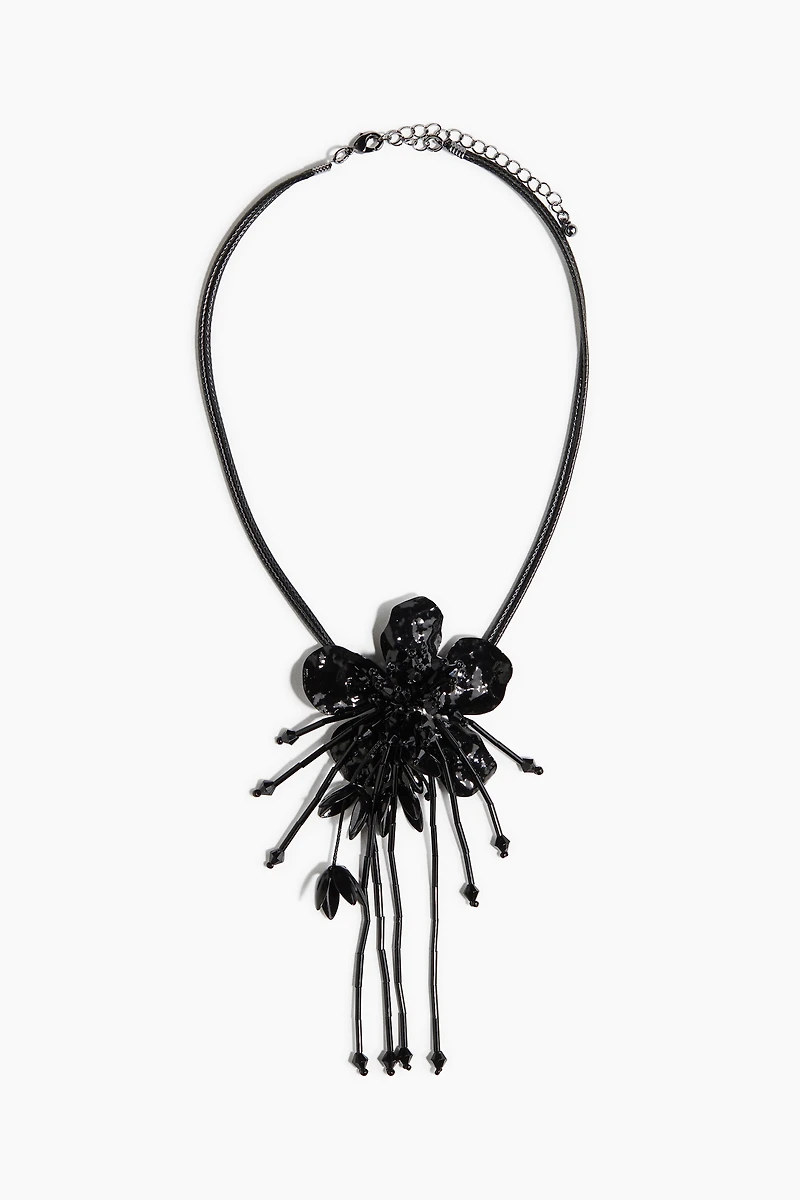 Flower-Detail Cord Necklace