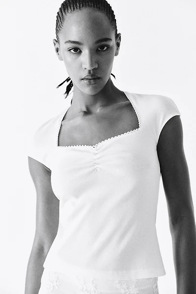Ribbed Sweetheart-Neck Top