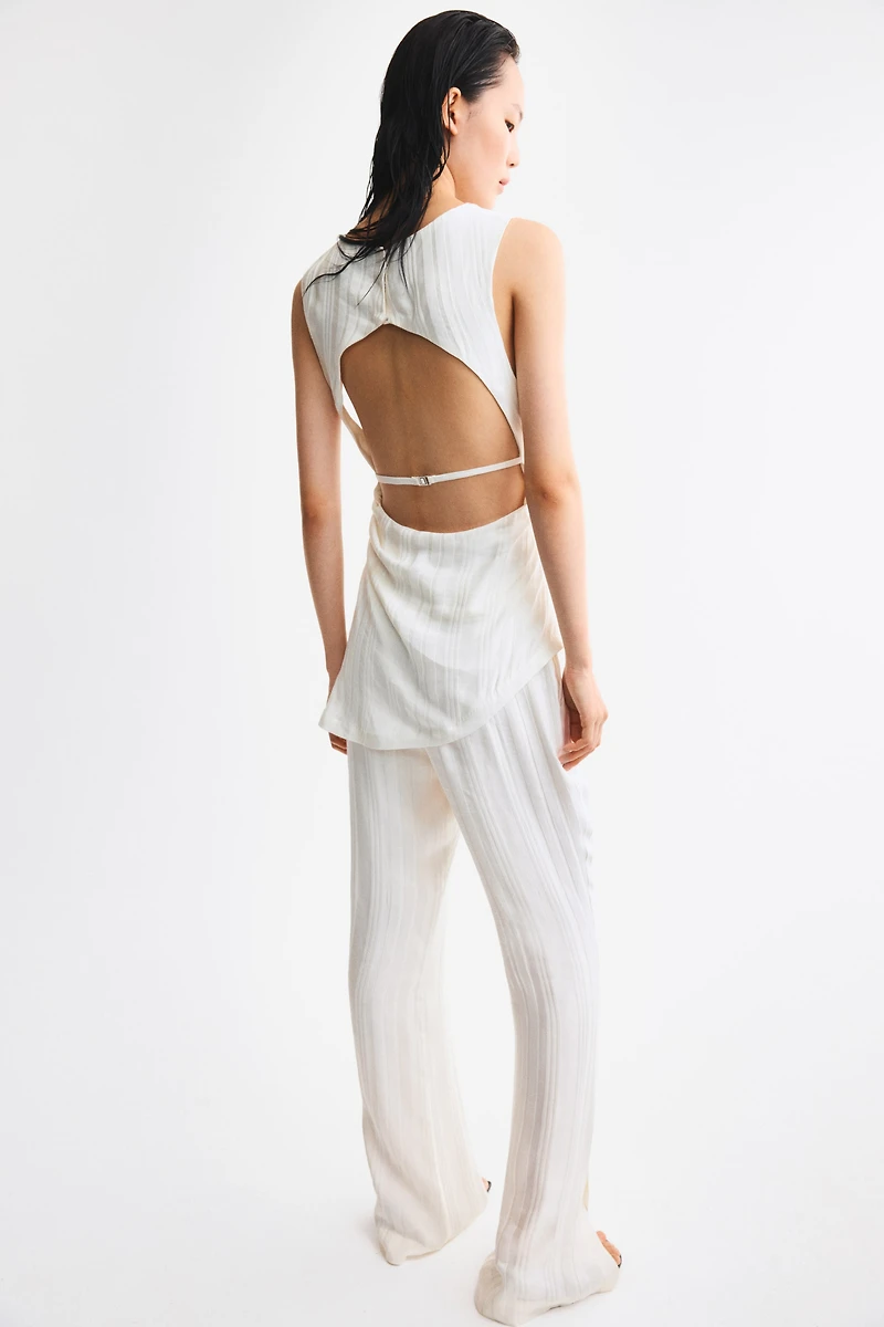 Open-Back Linen-Blend Top