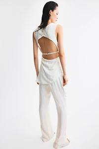 Open-Back Linen-Blend Top