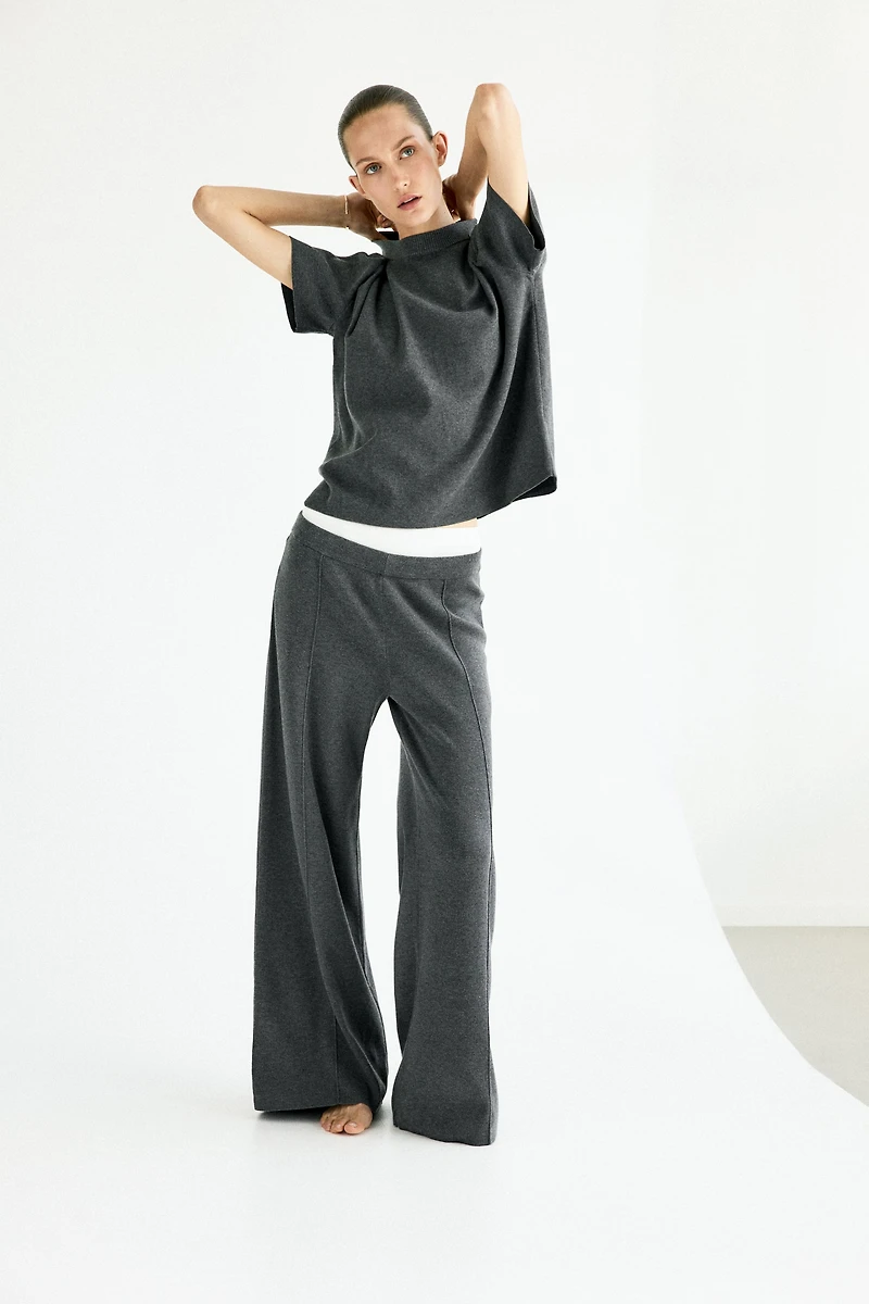 Wide-Leg Fine-Knit Pants