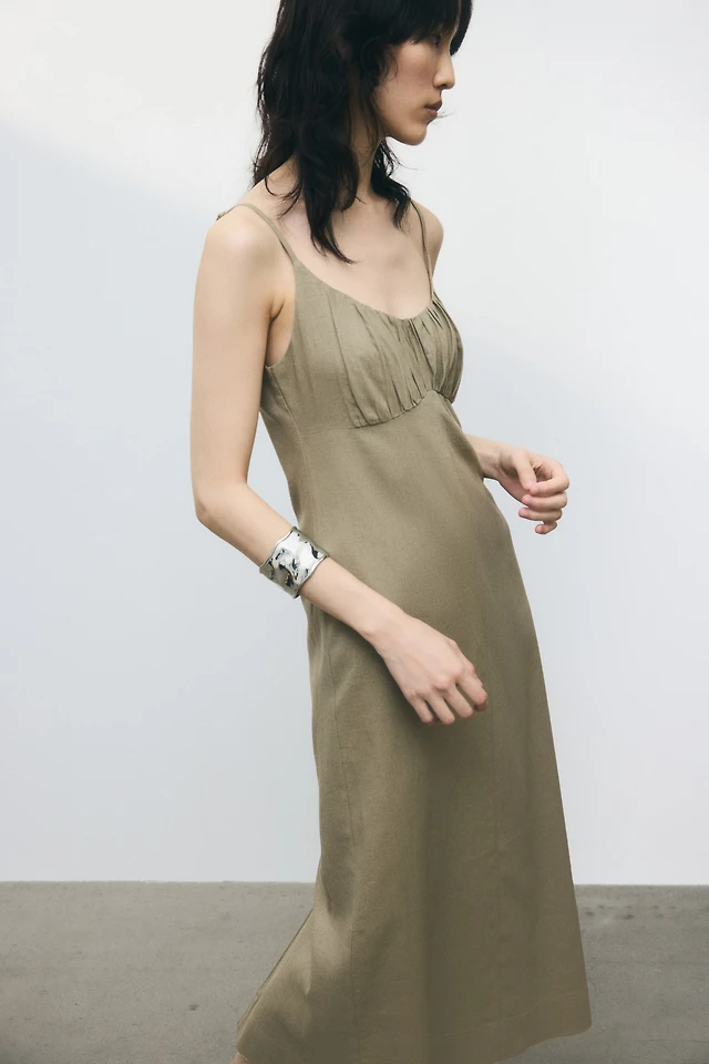 linen dress h and m Women's Blue melange Linen-Blend Dress