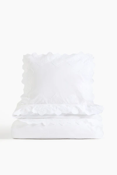 Eyelet-Embroidered Twin Duvet Cover Set