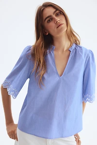 Eyelet-Embroidered Cotton Blouse