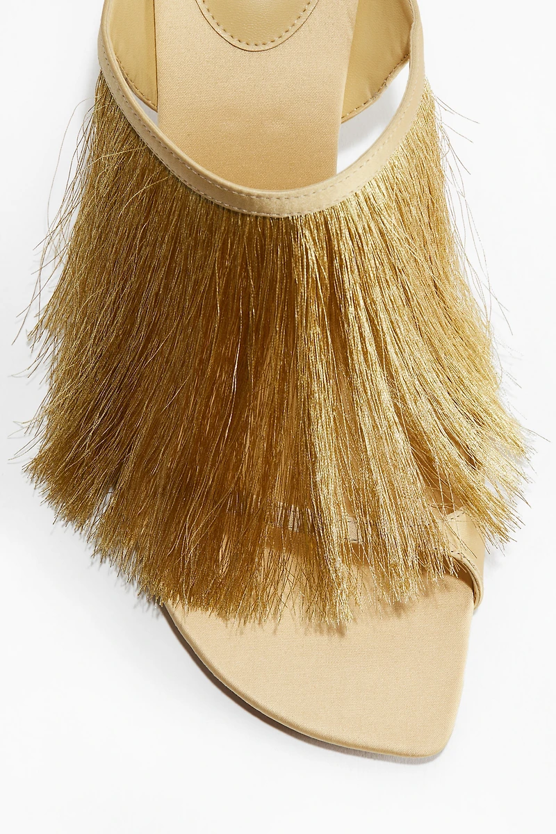 Fringe-trimmed heeled sandals