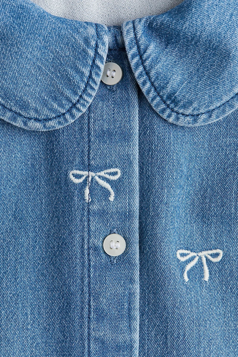 Embroidered-Detail Denim Shirt Dress