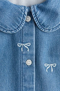 Embroidered-Detail Denim Shirt Dress