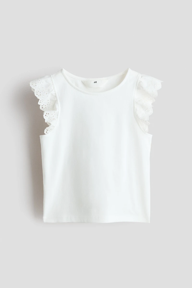 Flutter-Sleeve Top with Eyelet Embroidery