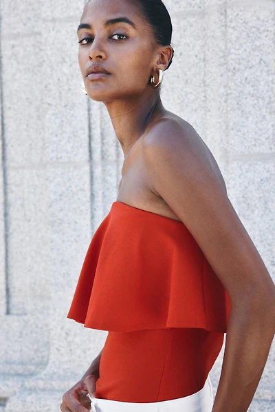 Flounced Interlock Bandeau Top