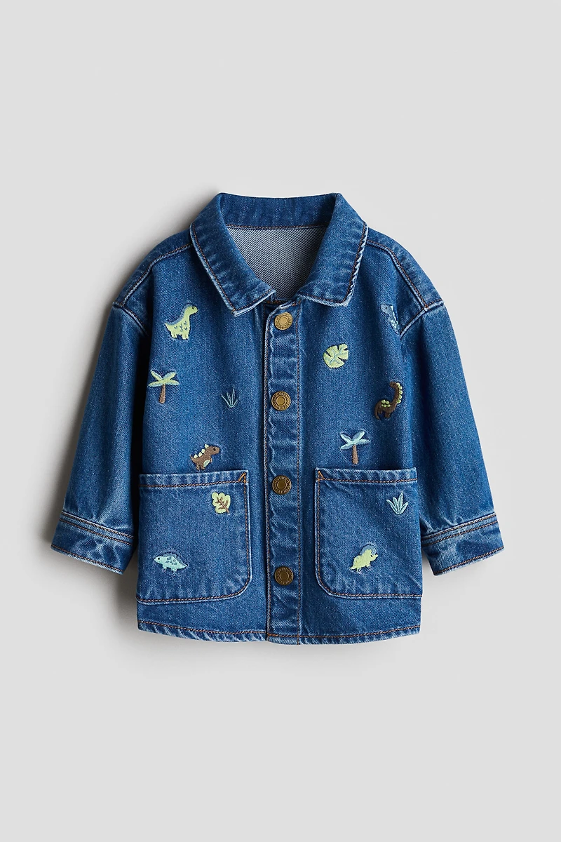 Embroidered-Detail Denim Shacket