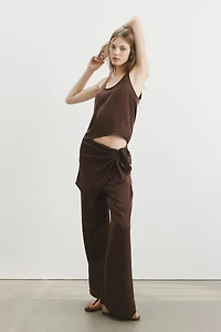 Scarf-Detail Chiffon Pants