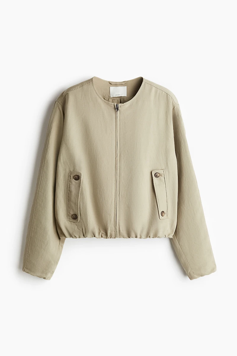Linen-Blend Bomber Jacket