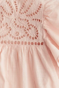Flutter-Sleeve Dress with Eyelet Embroidery