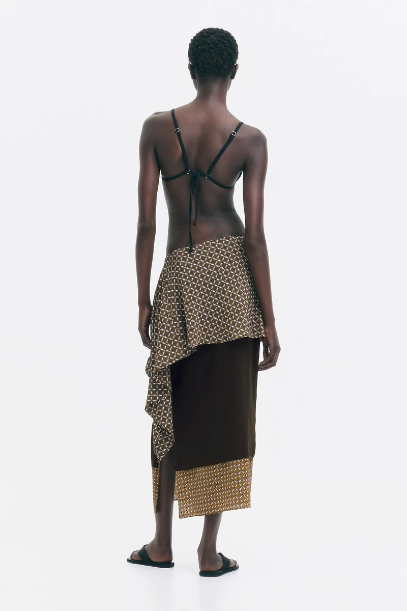 Scarf-Detail Layered Skirt