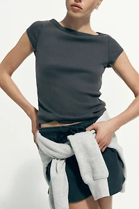 Rib-Knit Boat-Neck Top