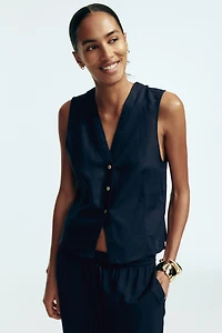 Sleeveless Linen-Blend Shirt