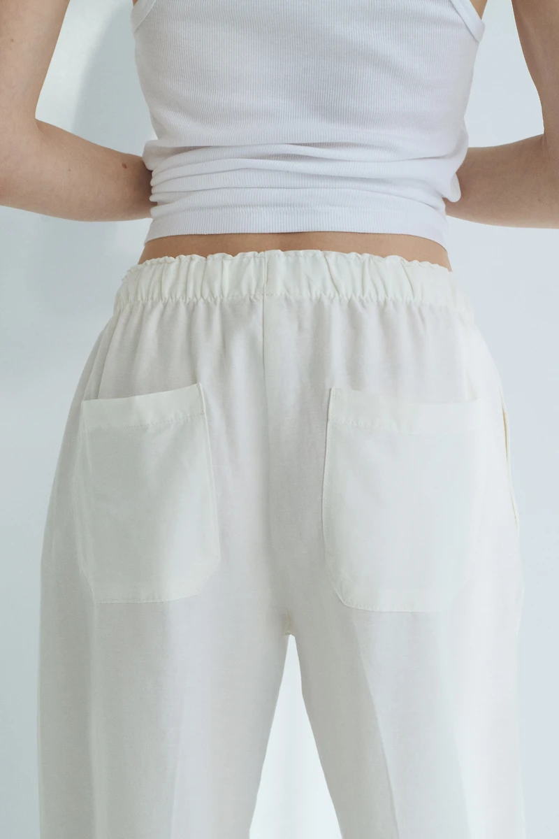 Linen-Blend Drawstring Pants