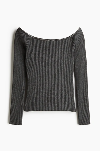 Bead-detail off-the-shoulder top