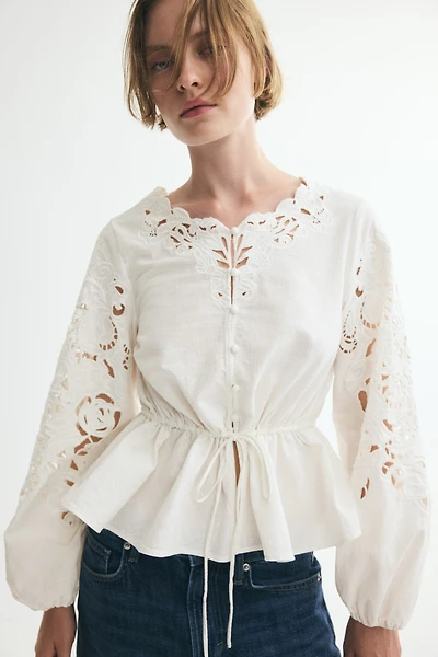 Peplum Blouse with Eyelet Embroidery