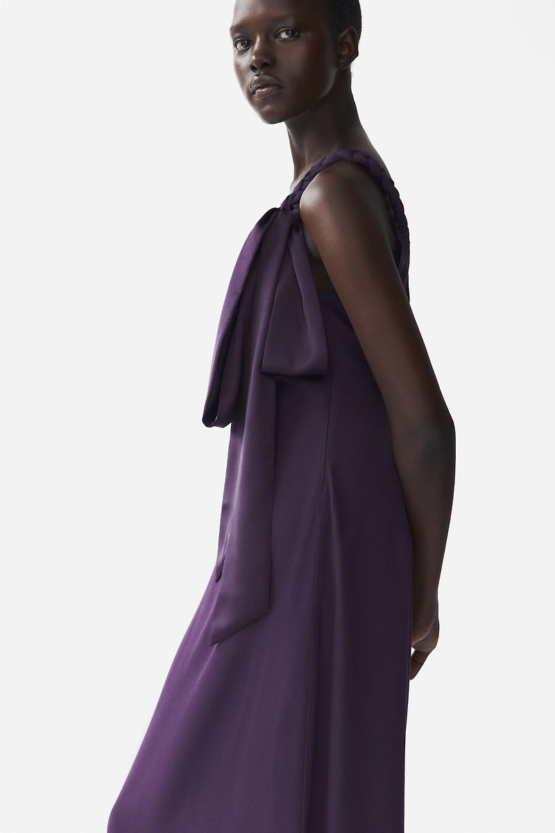 Braided-Detail One-Shoulder Dress
