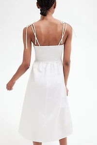 Tie-Shoulder-Strap Smocked Dress