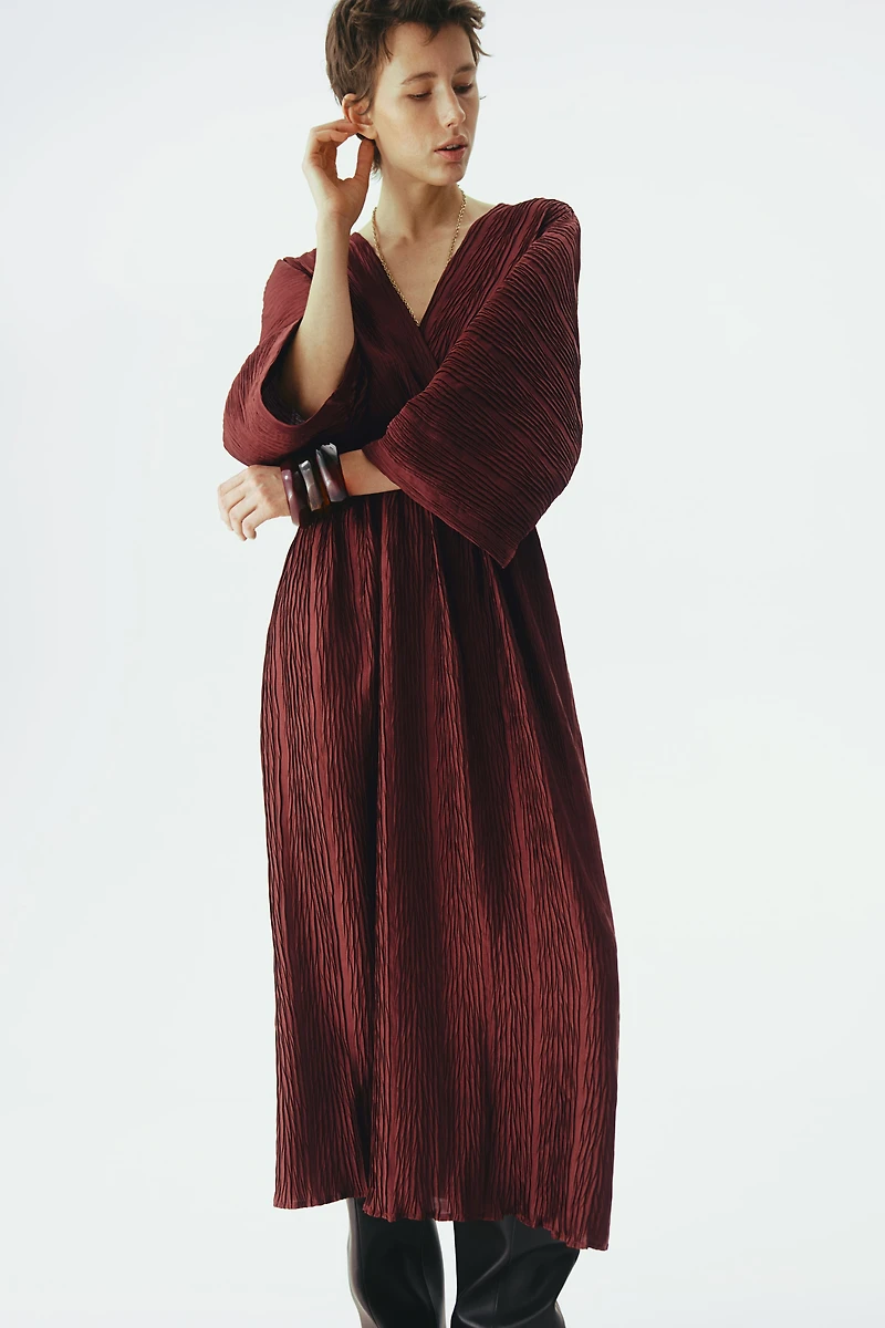 Crinkled V-Neck Dress