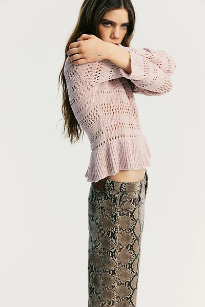 Pointelle-Knit Peplum Sweater