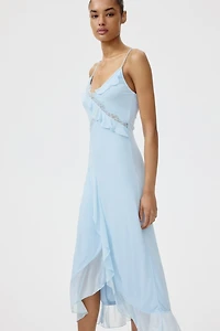 Lace-Trimmed Flounced Dress