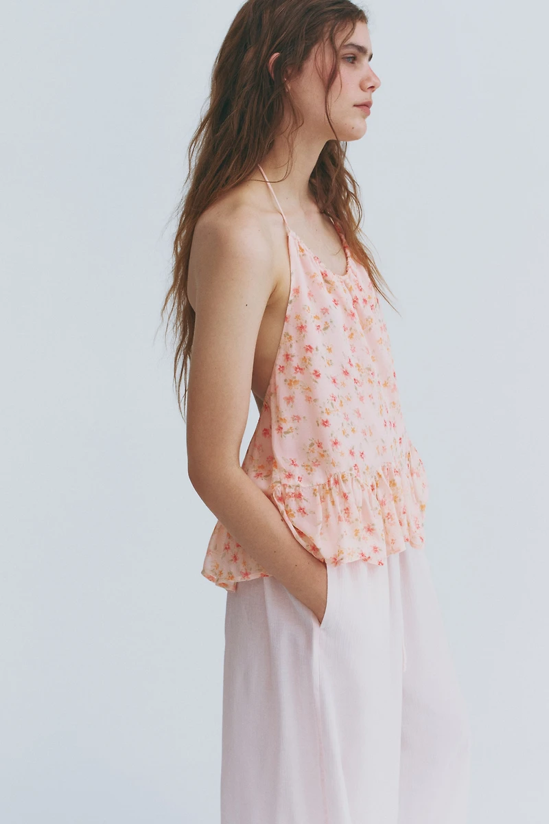 Ruffle-Trimmed Halterneck Top
