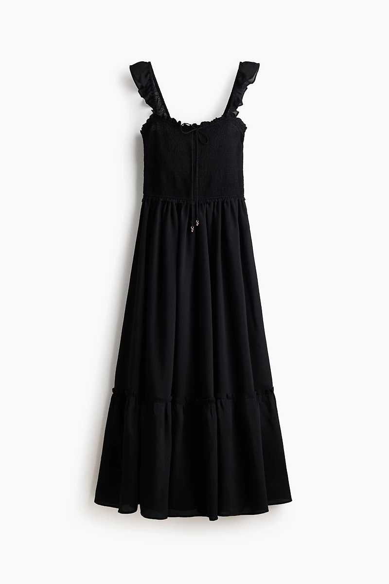 Ruffle-Trimmed Smocked-Bodice Dress