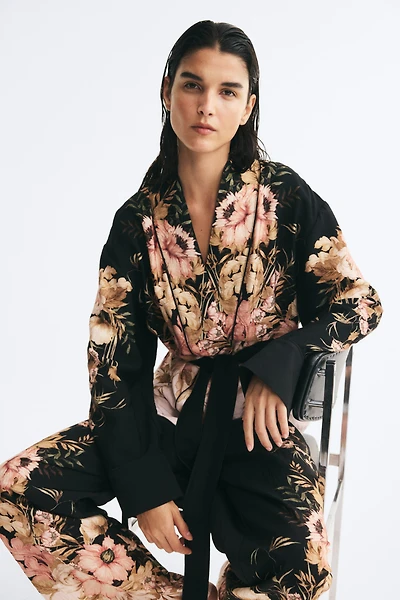 Viscose-Blend Tie-Belt Jacket