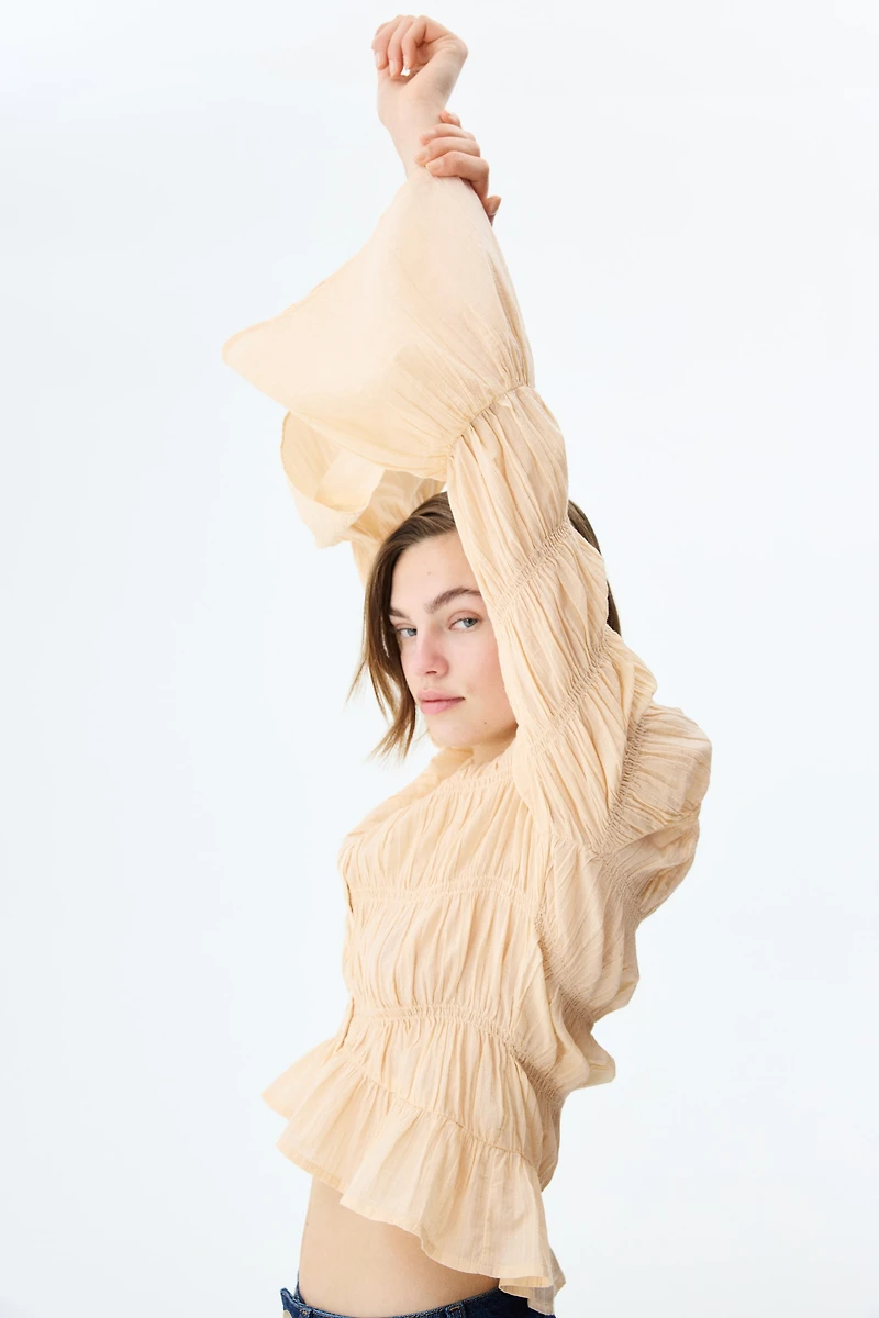 Blouse smockée en coton