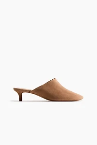 Kitten-Heeled Leather Mules