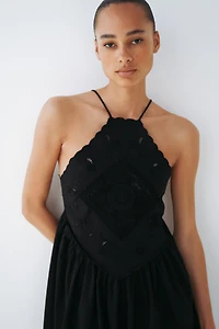 Flared-Skirt Dress with Eyelet Embroidery