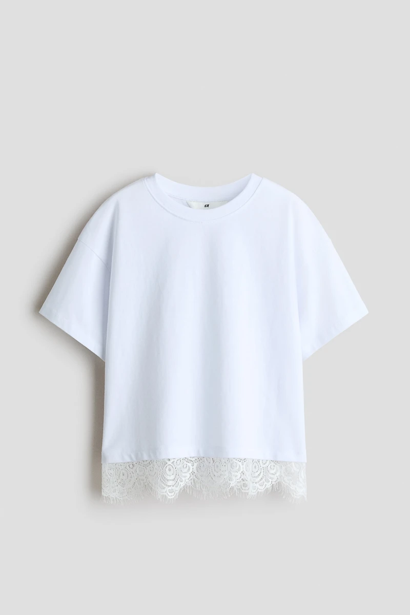Lace-Trimmed Cotton T-Shirt