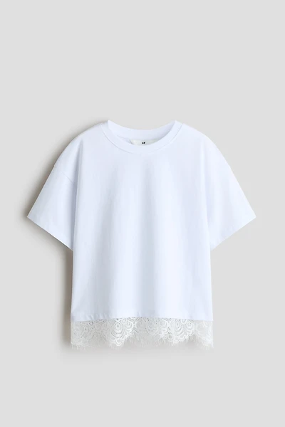 Lace-Trimmed Cotton T-Shirt