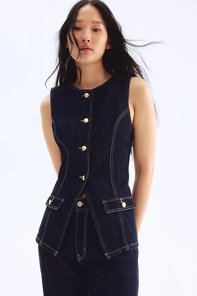 Tapered-Waist Denim Vest