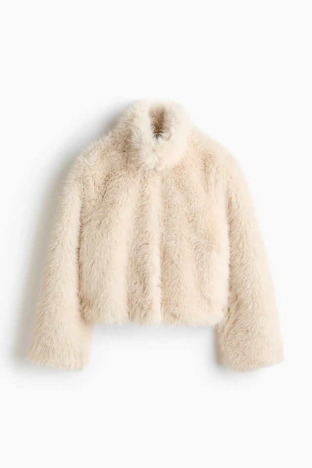 Fluffy Jacket with Funnel Collar