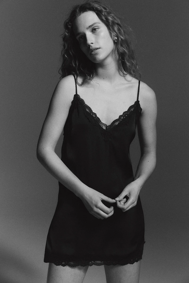 Lace-Trimmed Satin Nightgown