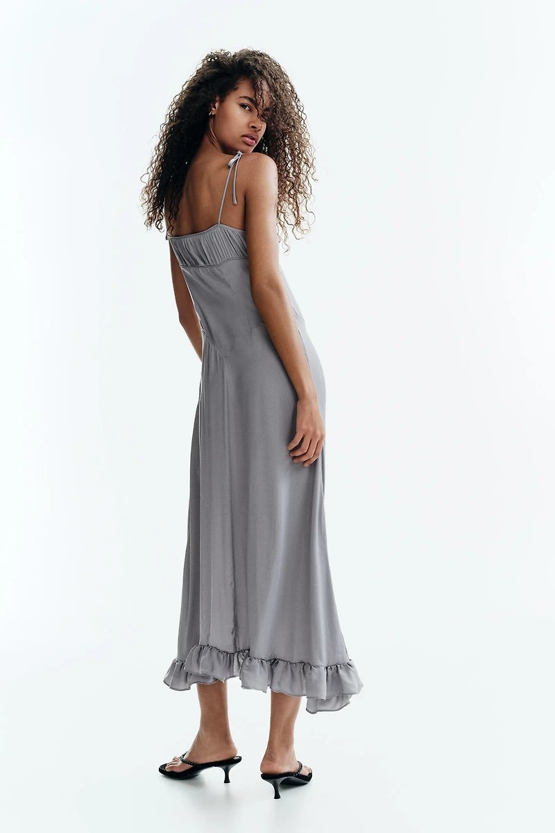 Ruffle-Trimmed Dress with Tie Shoulder Straps