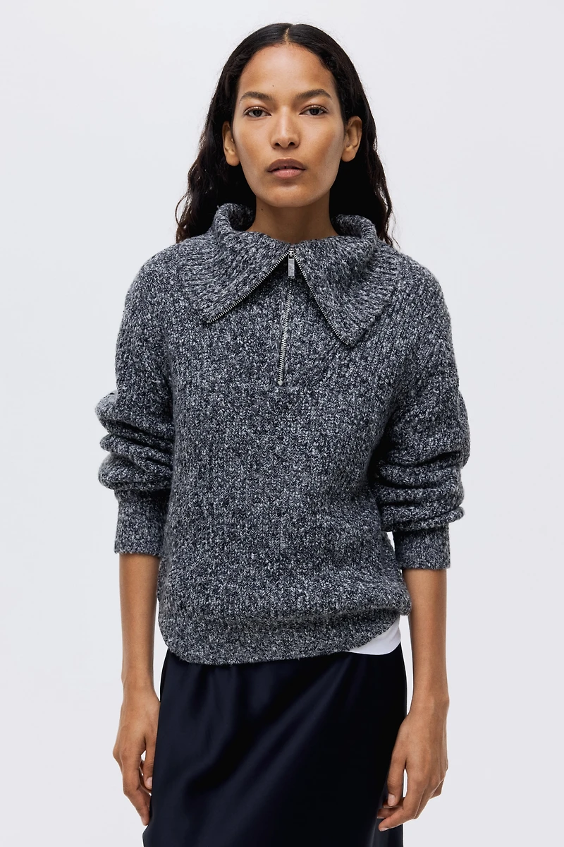 Chandail tricot côtelé avec col à fermeture éclair