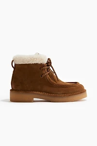 Warm-Lined Suede Boots with Laces