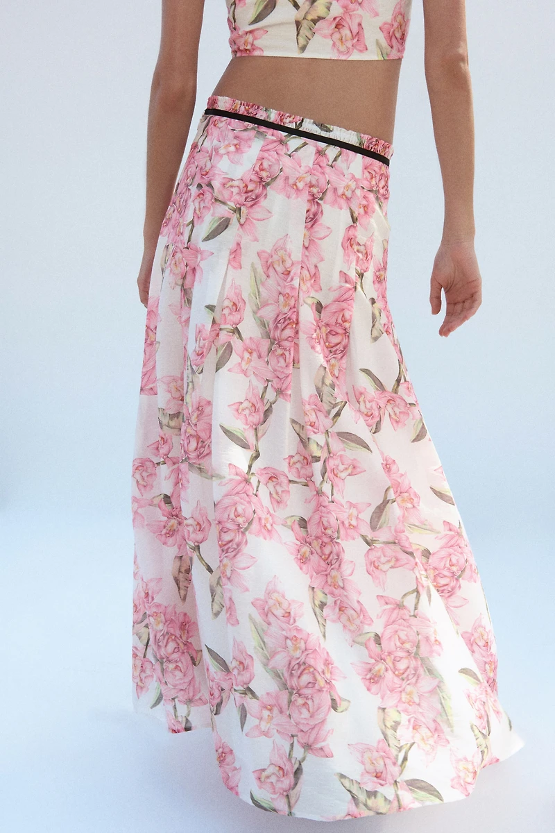 Linen-Blend Pleated Skirt