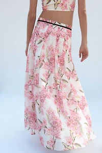 Linen-Blend Pleated Skirt