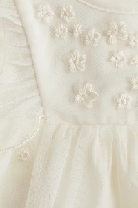 Embroidered-Detail Mesh Dress