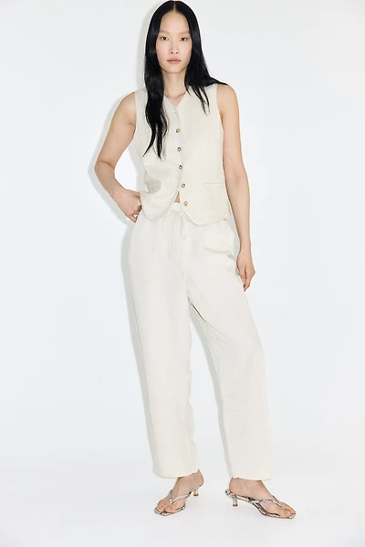 Linen-Blend Drawstring Pants