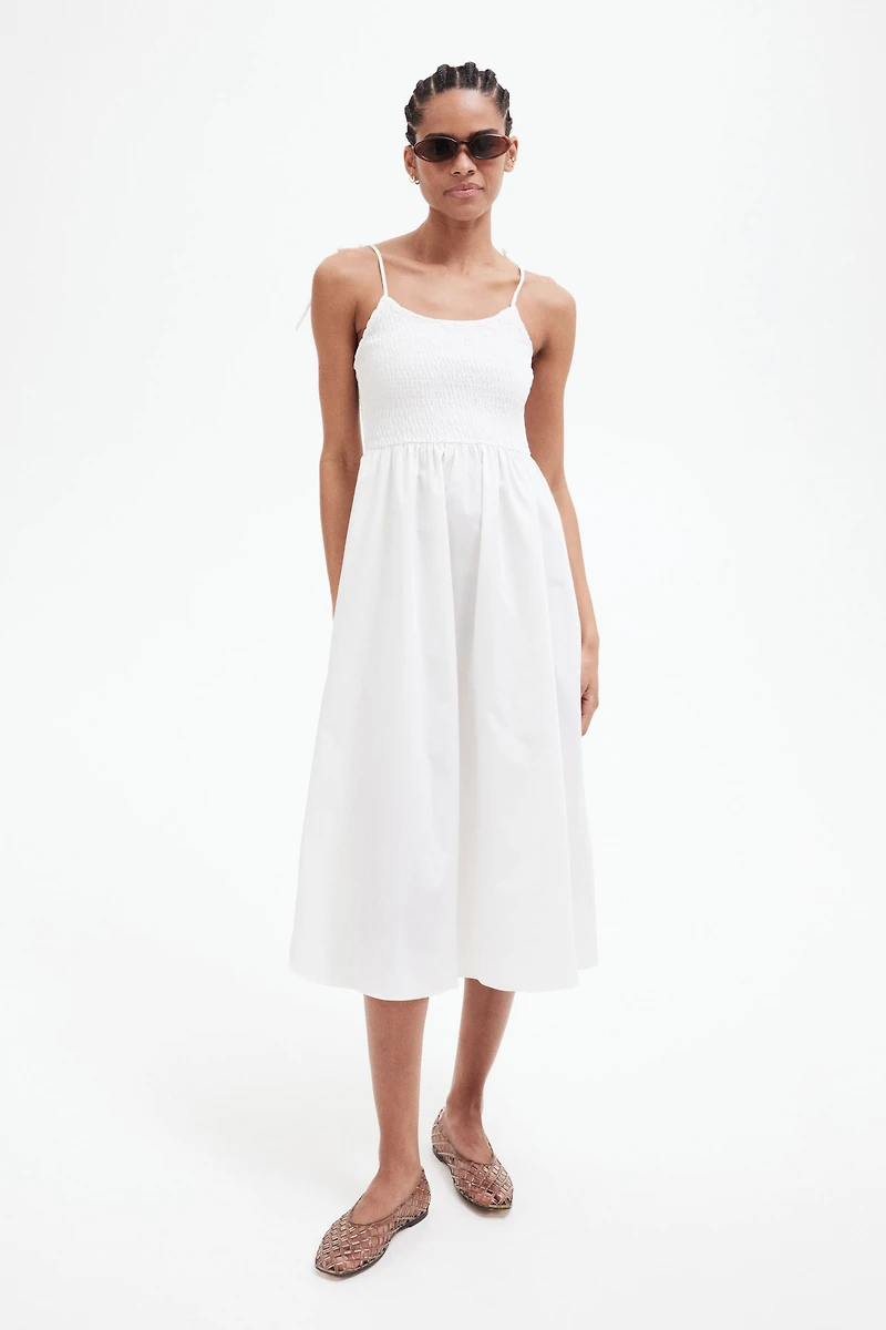 Tie-Shoulder-Strap Smocked Dress