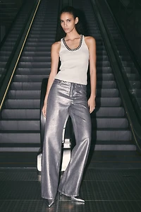 Ribbed Chain-Detail Sleeveless Top