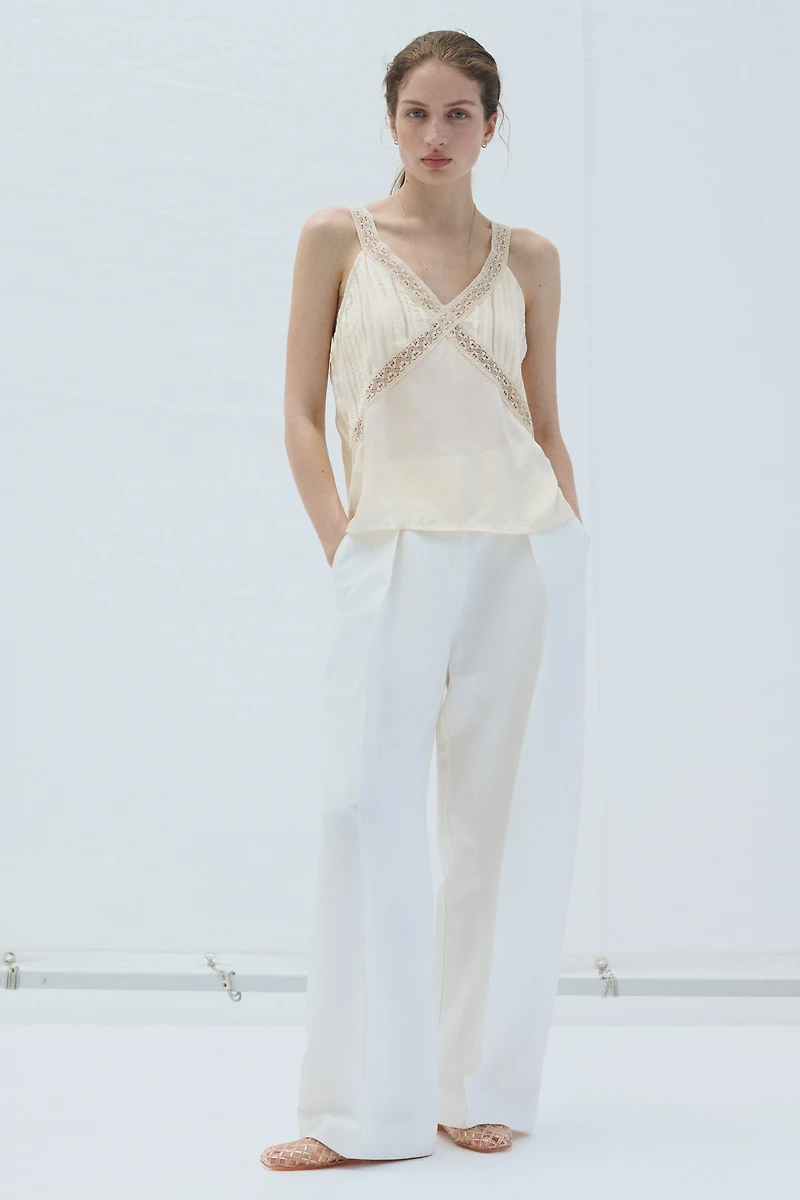 Lace-Trimmed Pintucked Top