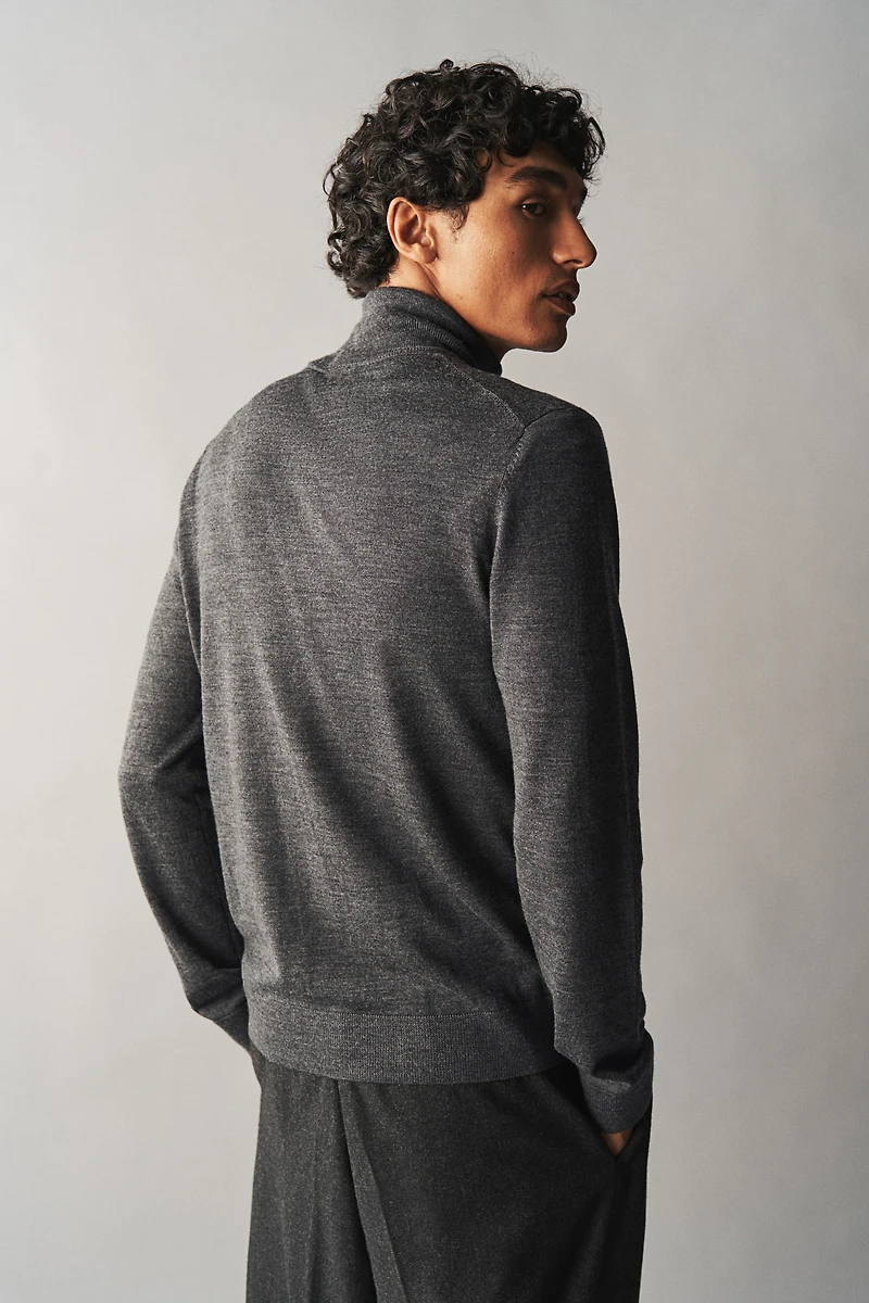 Slim Fit Merino Wool Cardigan with Zipper